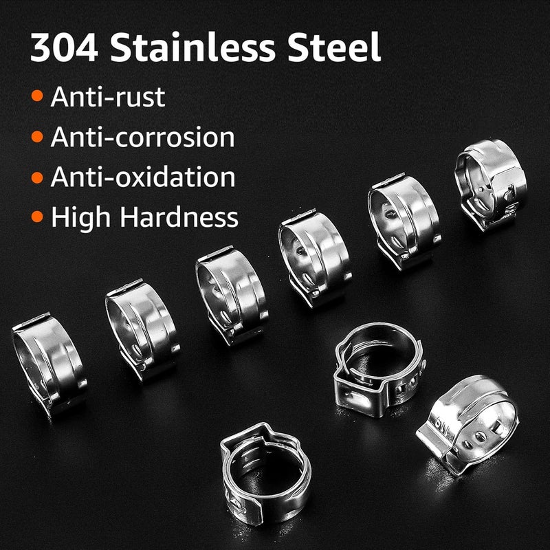 WELLBOM 20cs Stianless Steel Single Ear Heavy Duty Hose Clamps 11-12mm for PEX Tube Fitting Connection,304 Stianless Cinch Clamp Rings Rustproof Pinch Crimp Clamp Securing Pipe Hose Automotive Fuel Line - Image 2